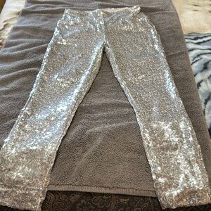 Silver sequin high waisted legging size medium, never wore in good condition